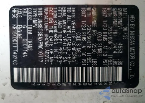 2023 Nissan Rogue Sv from USA, damaged, VIN JN8BT3BAXPW010117